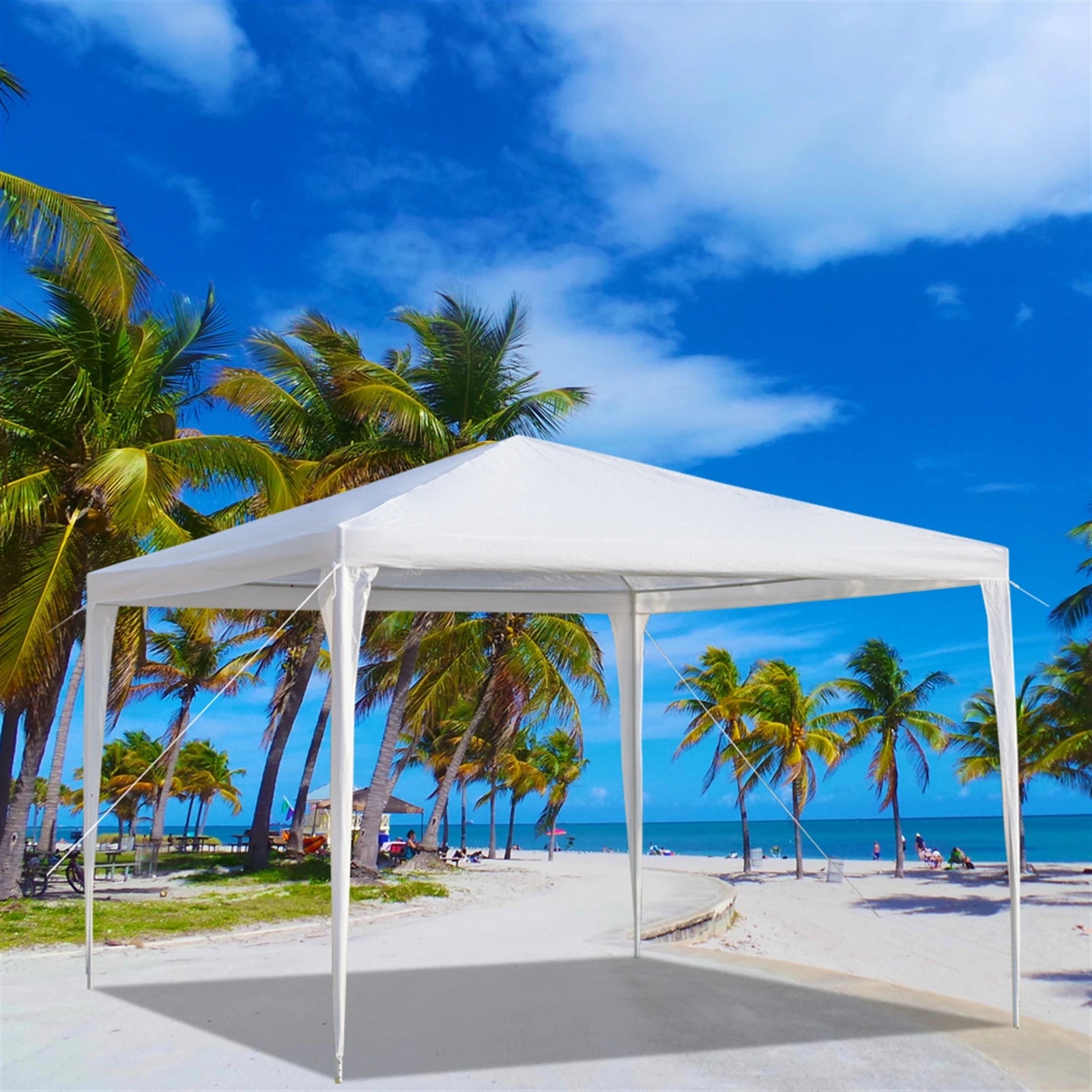 3 x 3 m Waterproof Tent with Spiral Tubes PE Cloth Iron Frame Outdoor Party Wedding Gazebo Heavy Duty Easy Setup White