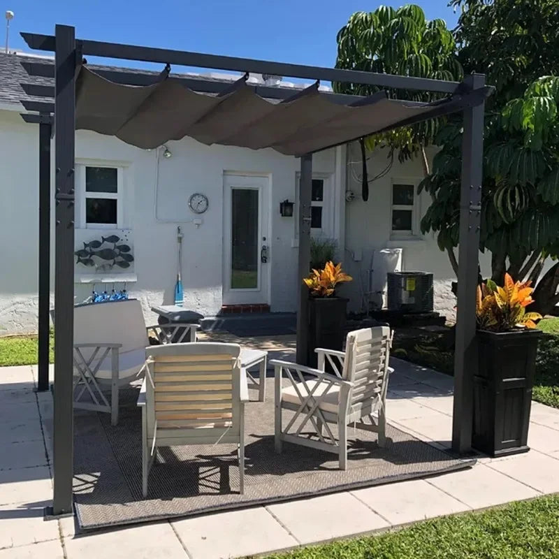 PURPLE LEAF 10' X 13' Outdoor Retractable Pergola with Sun Shade Canopy Patio Metal Shelter for Garden Porch Beach Pavilion