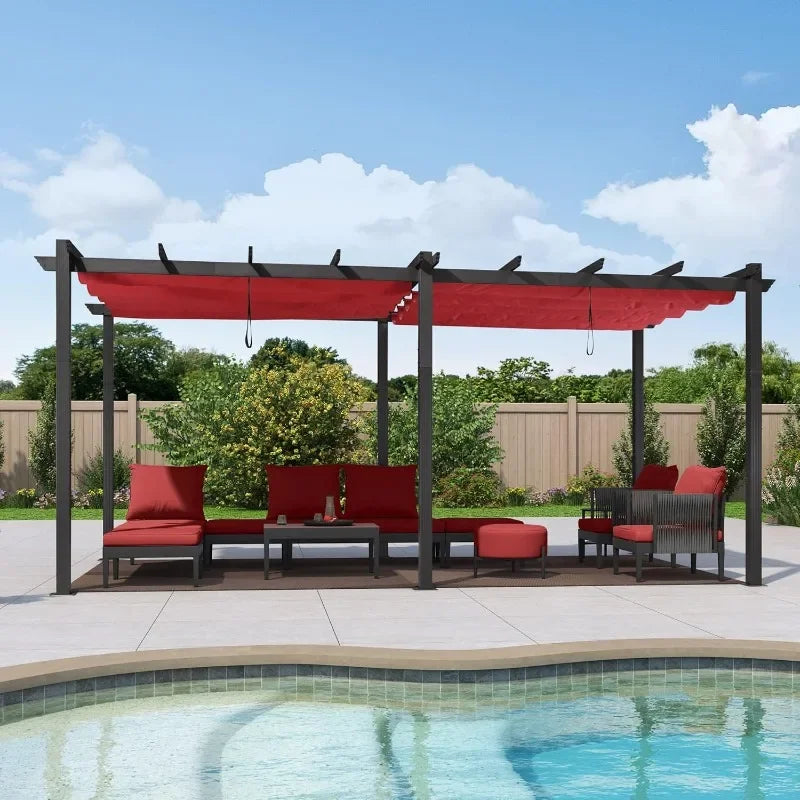 PURPLE LEAF 10' X 13' Outdoor Retractable Pergola with Sun Shade Canopy Patio Metal Shelter for Garden Porch Beach Pavilion