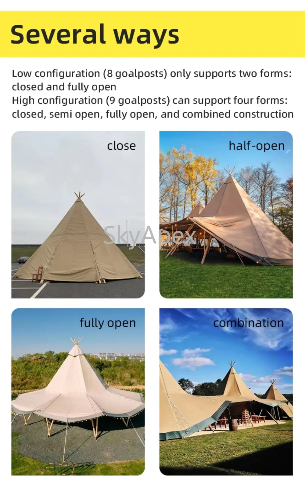 Tente de réception pyramidale haut de gamme - Bâche pour 100 personnes - Tentes tipi pour salons professionnels, mariages et événements commerciaux