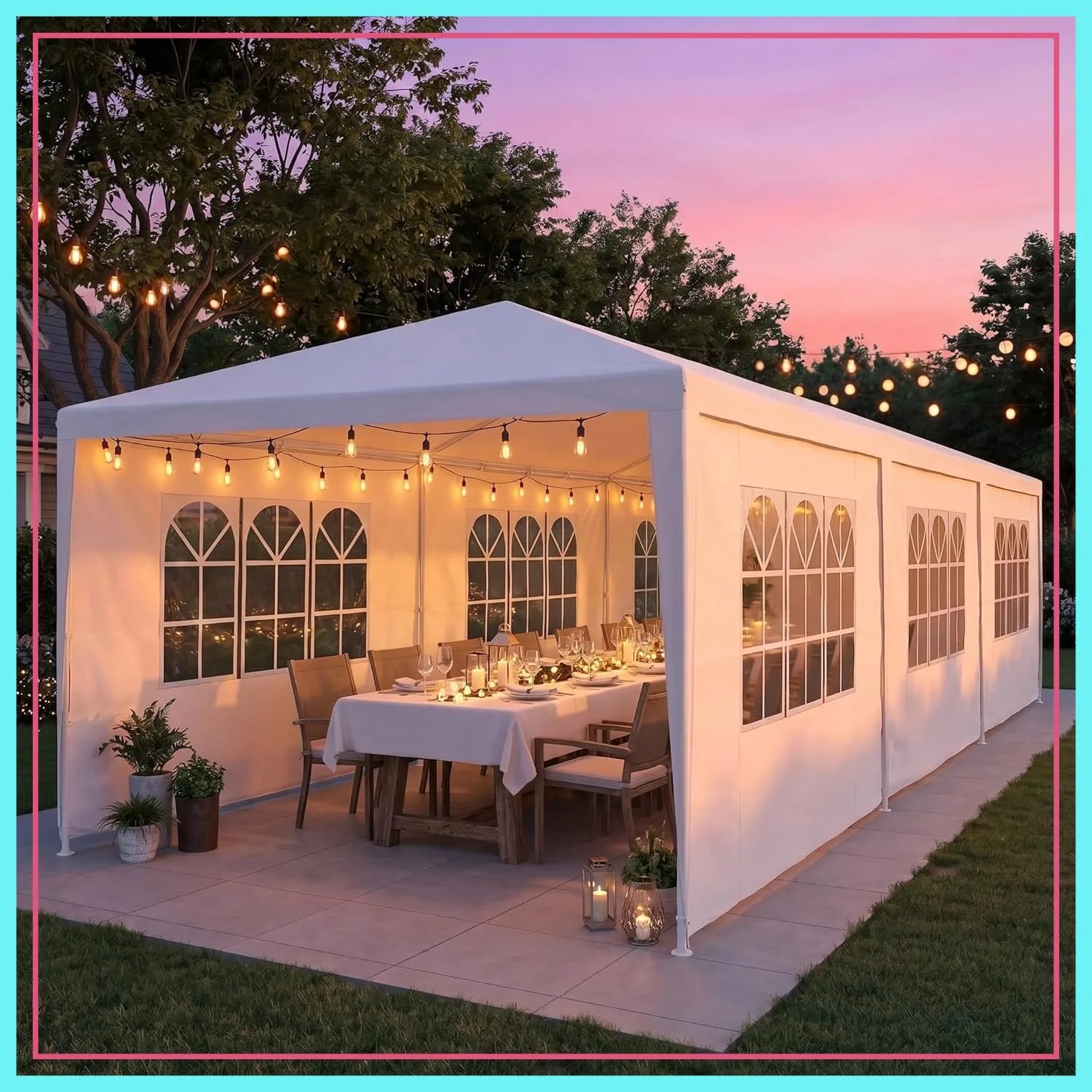 10x30 Party Tent, 300 Sq Ft Outdoor Canopy Holds 40+ Guests, with 8 Sidewalls & 2 Zipper Doors for Wedding, BBQ, Baby Shower