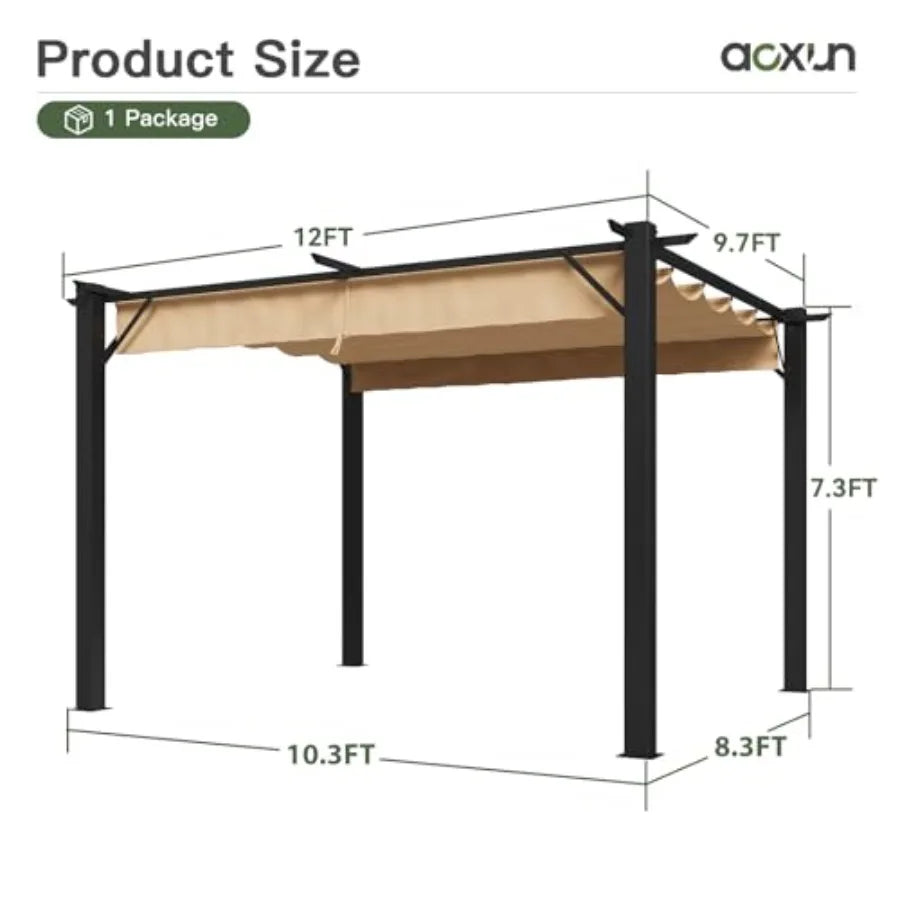 Outdoor Pergola Patio  Pergola with Upgraded Retractable  Heavy Duty Metal Pergolas and Gazebos with Adjustable Sun Shade Cover