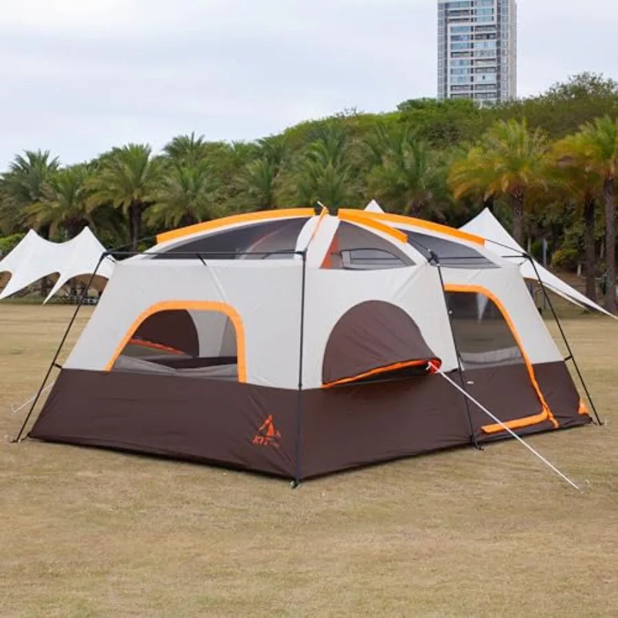 Extra Large Tent 12 PersonFamily Cabin Tents 2 Bay-Windows 2 Rooms and 3 Doors 3 Windows with Mesh Waterproof Straight Wall Dou