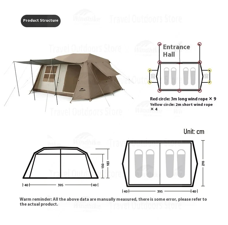 Naturehike Village 13㎡ Automatic Tent Camping Quick Opening Tents UPF50+ Breathable Tent PU2000mm Outdoor Travel For 4 Seasons
