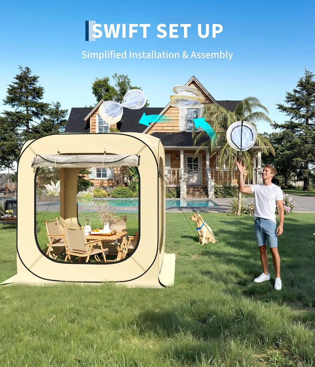 Garvee for 4-12 Person Foldable Pop Up View Tent, 10x10ft Instant Bubble House with Portable Screen, Rainproof for Camping Sun Shelter