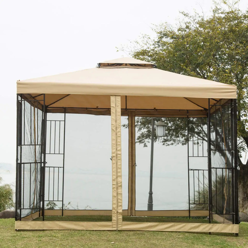 Gazebo de jardin 10' x 10' pour patio et cour arrière, gazebo à double toit ventilé, personnalisable