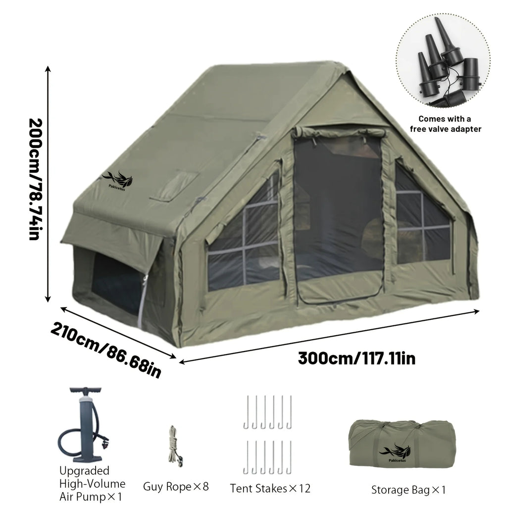 Large Inflatable Camping Tent with Skylight, Quick Air-Flow & Breathable Mesh Design, Summer Glamping Hot Tents for Ca