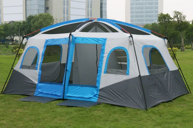 6-12Persons 2Rooms Large Space Tent Glamping Tourist Outdoor Camping Family Travel Anti-storm Suncreen Luxury UV 50+ Beach Play