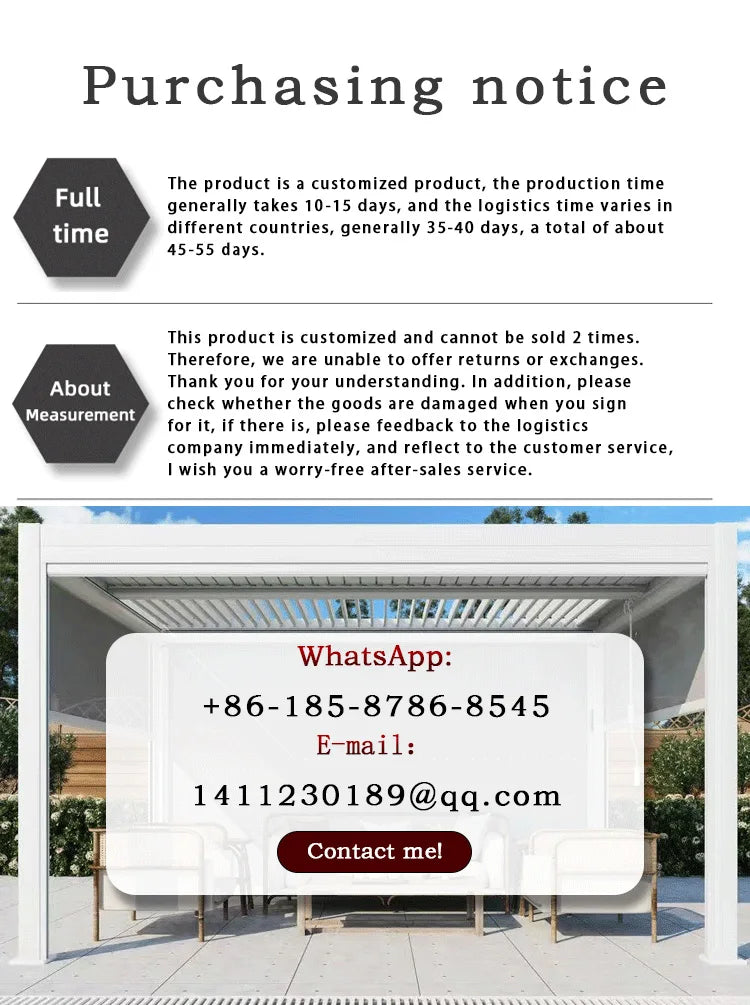 Electric Adjustable Bioclimatic Louvered Motorized Aluminous Waterproof Outdoor Living Garden Pergolas Gazebo Sunroom Pavilion