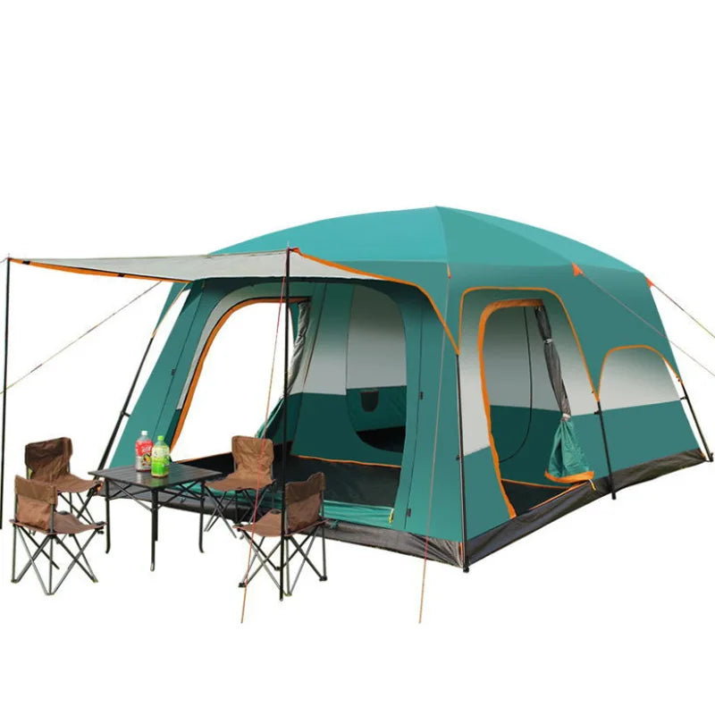 430/380/320cm Camping Tent 5-8-12 Person 3 Sizes Two-bedroom Tent Oversize Leisure Double-plies Rainproof Outdoor Family Tents