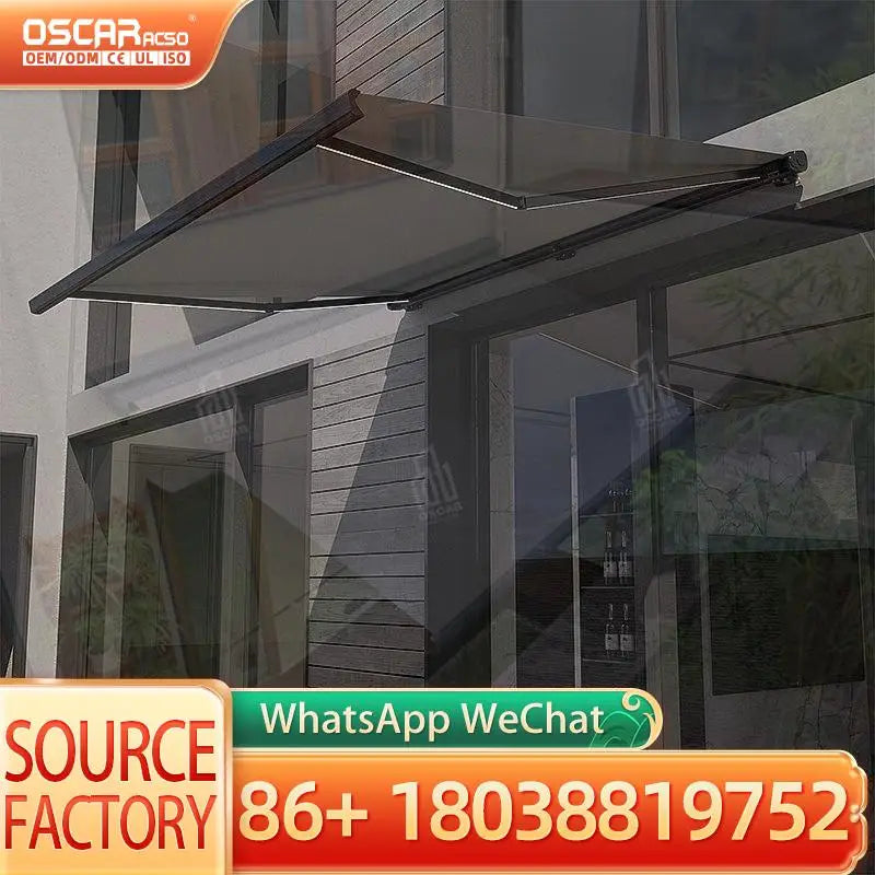 Motorized Electric Retractable Full Cassette Aluminum Awnings Rain Canopy Outdoor Patio Folding Arm Awning 7m Projection Retract