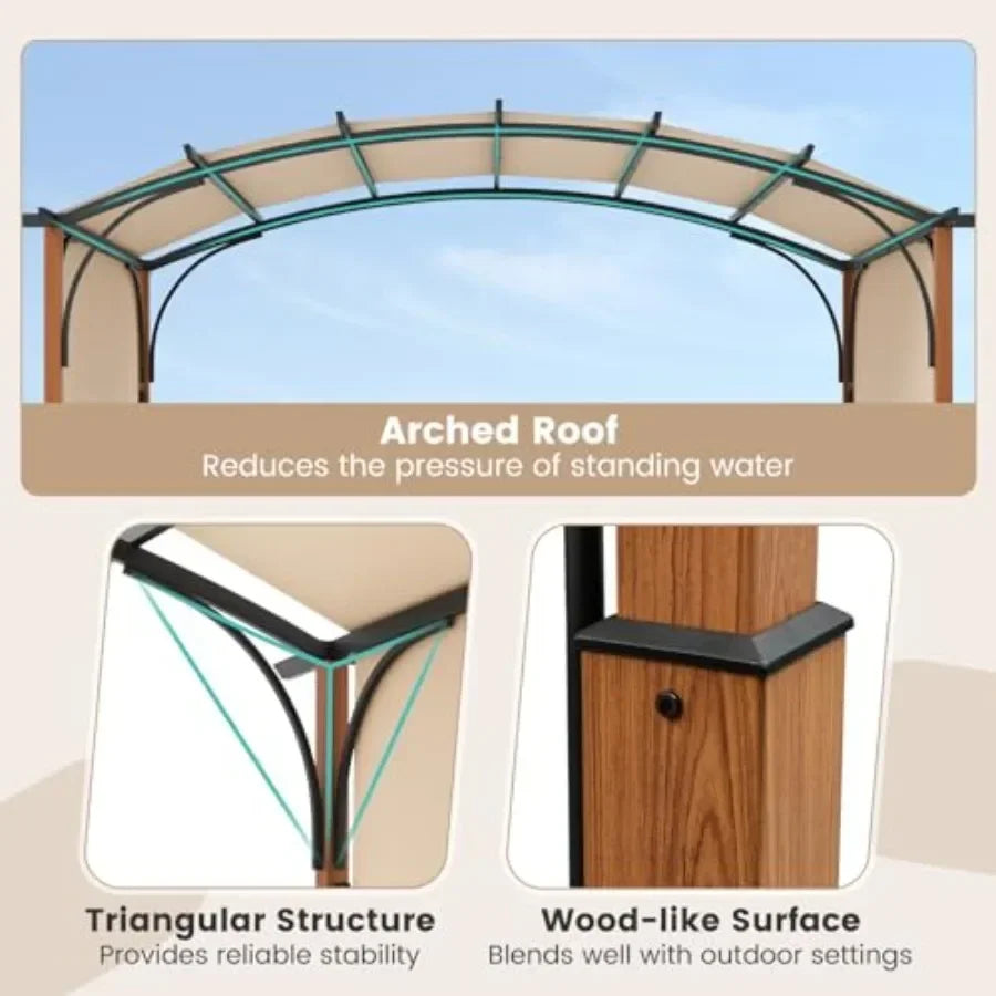 Arched Patio Shelter Pavilion with Retractable Sun Shade  Extra Large Outdoor Pergola for Deck Porch Garden Yard