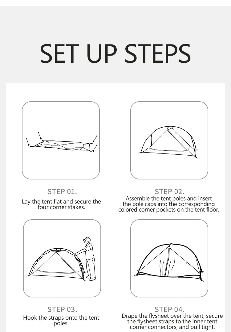 Naturehike Mongar Pro 123 Ultralight Three Season Outdoor Waterproof 20D Nylon Hiking Tent 2 Person Rucksack Camping Riding Tent