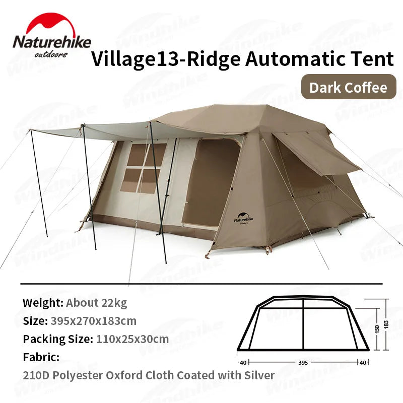 Naturehike Village 13㎡ Automatic Tent Camping Quick Opening Tents UPF50+ Breathable Tent PU2000mm Outdoor Travel For 4 Seasons