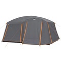 Family camping tent for 10-12 persons, multi-room cabin design, polyester fabric, gray-green color, waterproof and quick-setup