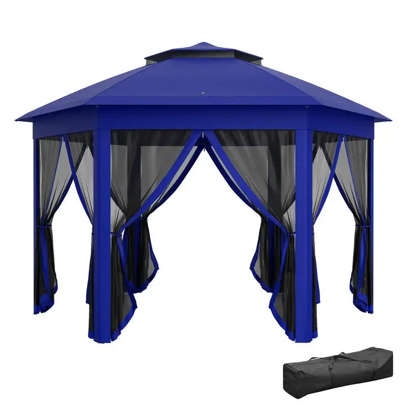 Abri de jardin hexagonal pliable 13' x 13' avec 6 moustiquaires zippées pour patio, jardin, mariage ou fête
