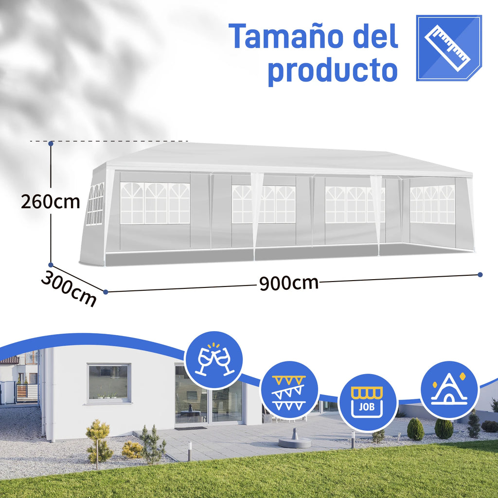 Tente de réception blanche 10'x30' avec 5 parois latérales amovibles, en tissu PE et structure en fer, imperméable et résistante aux UV, avec fenêtres, abri solaire de plage pour mariages, événements en extérieur, mar