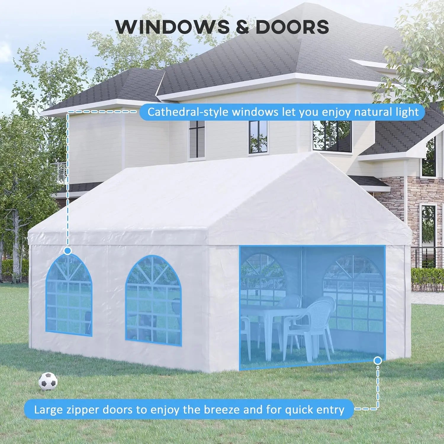 20 x 40 ft Heavy Duty Party Tent Outdoor Gazebo Wedding Tent Event Shelter Carport BBQ with Removable Sidewalls & Windows, Outs