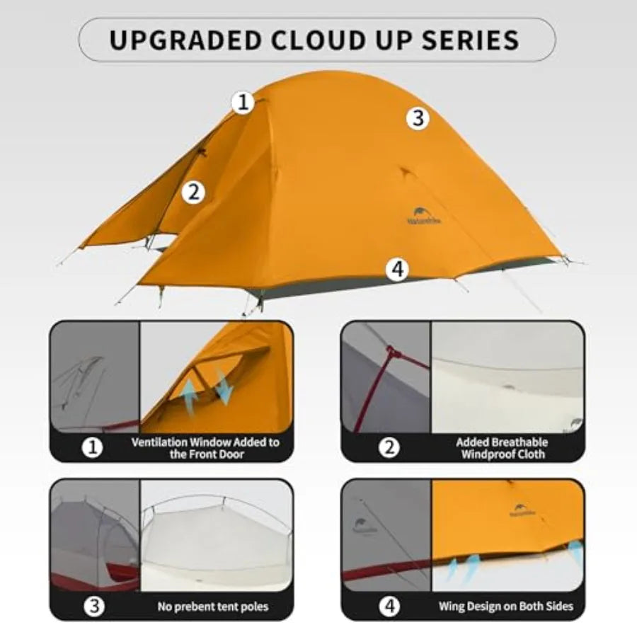 Backpacking tent for 2 persons, ultralight nylon with waterproof coating, gray color, freestanding design with included footpri