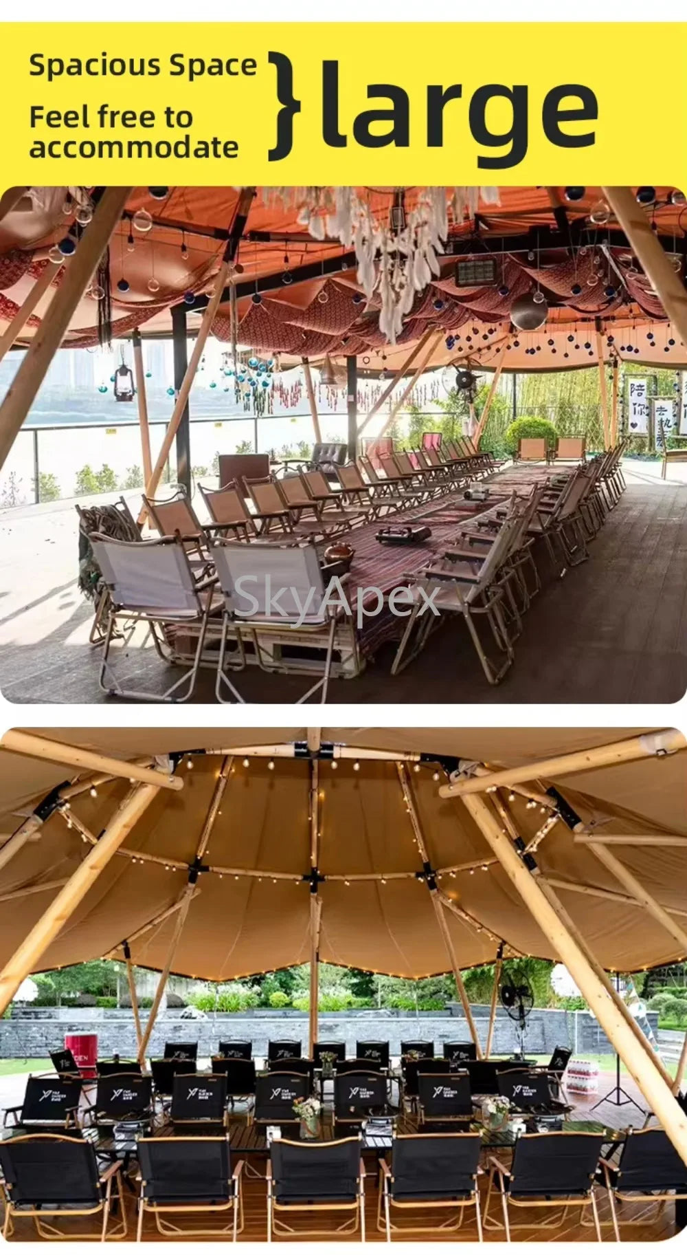 Tente de réception pyramidale haut de gamme - Bâche pour 100 personnes - Tentes tipi pour salons professionnels, mariages et événements commerciaux