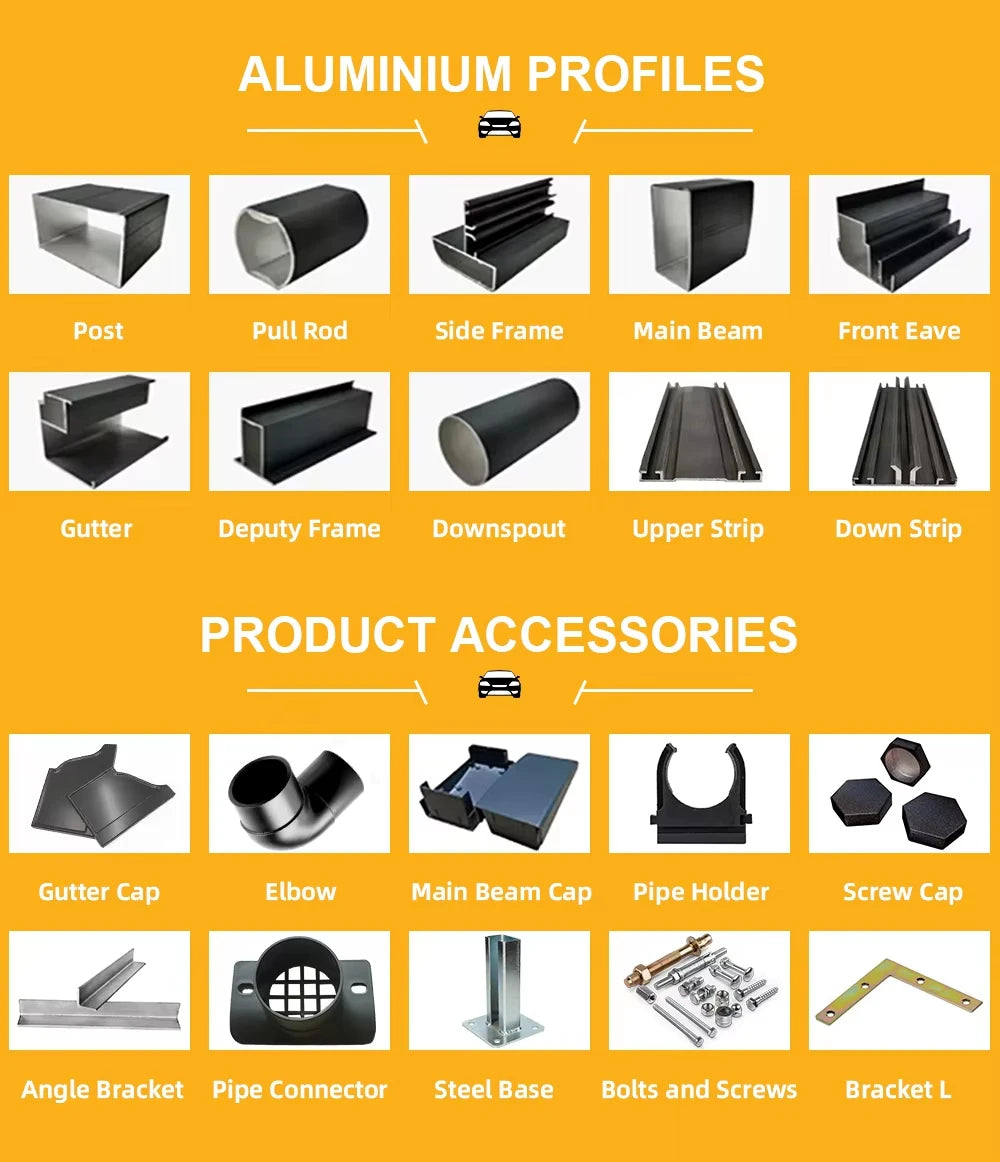 Aluminum Carport Canopy Permanent Outdoor Shelter Waterproof Gazebo Bioclimatic Terrace Shed for Driveway or Patio Protection
