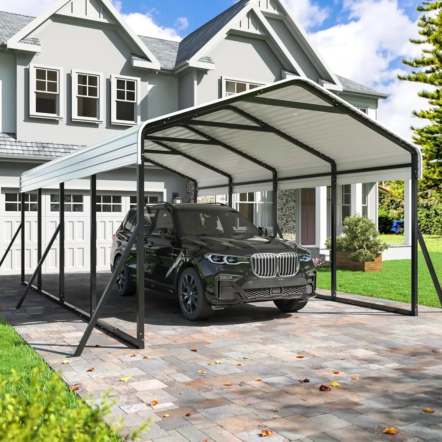 12x20 FT Heavy Duty Metal Carport Galvanized All-Weather Car Shelter Outdoor Garage for Car Boat Tractor Custom
