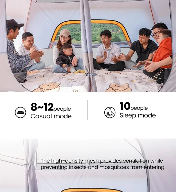 Outdoor Camping Family Tent 3-12 Person Double Layers Oversize 2 Rooms Thickened Rainproof Outdoor Family Camp Tour Equipment