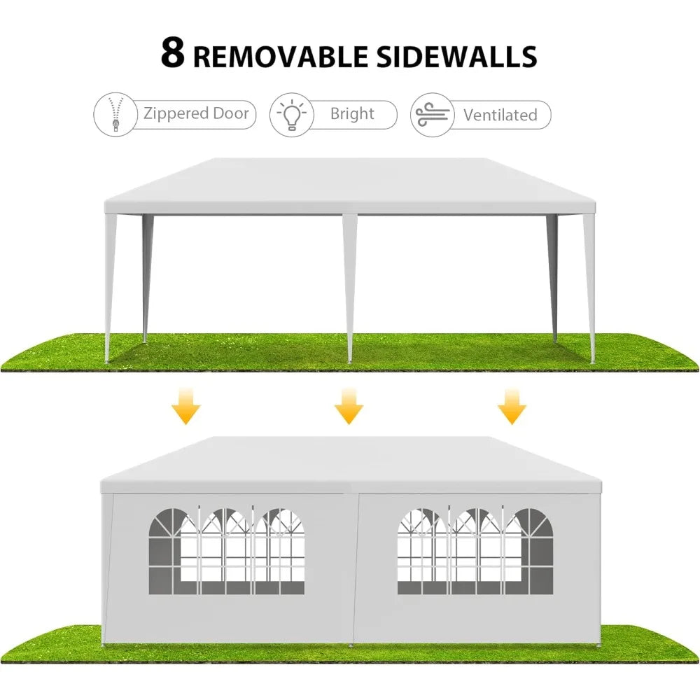 10' x 20' Outdoor White Waterproof Gazebo Canopy Tent with Removable Sidewalls Windows Heavy Duty Tent for Party W