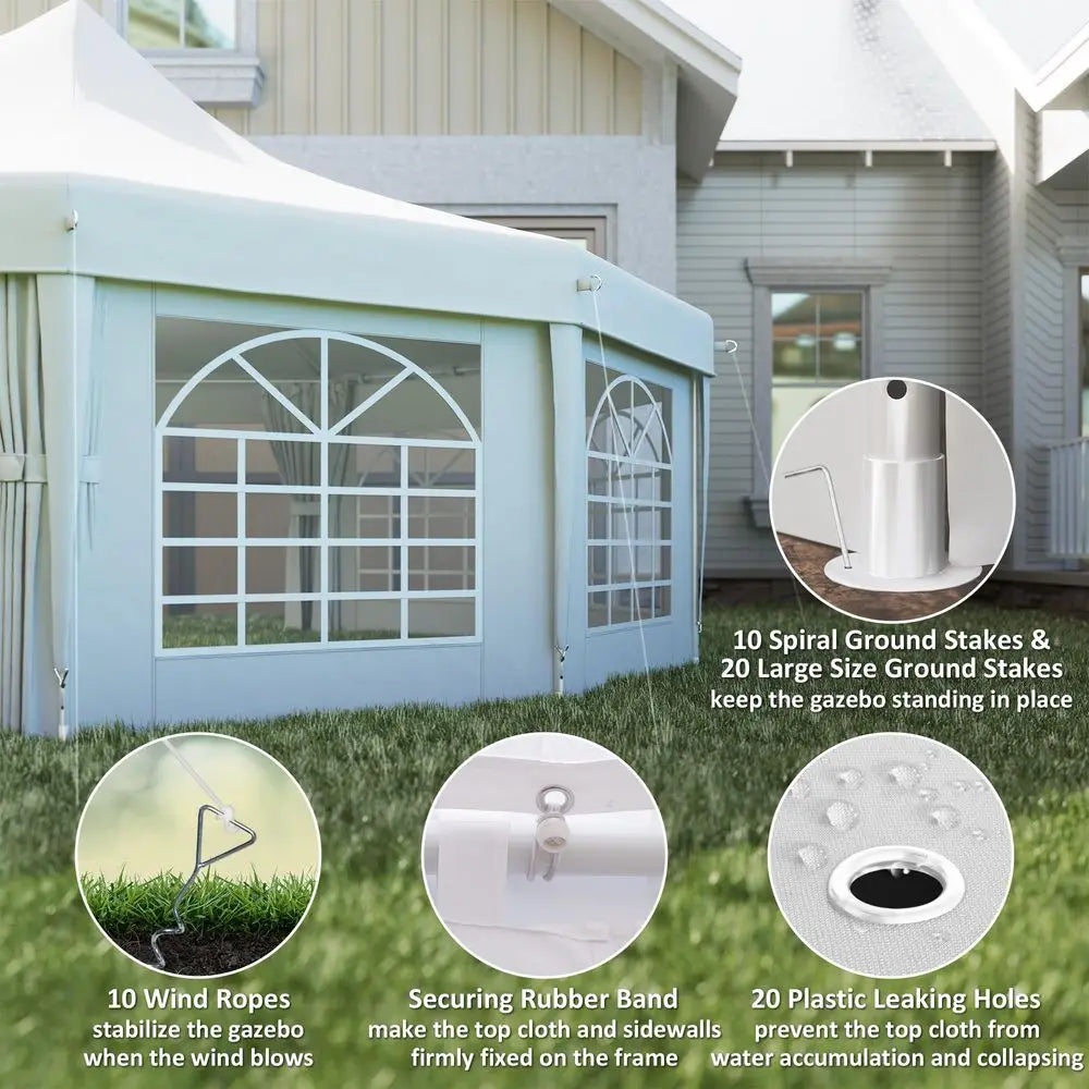 29 x 21 ft Party Tent, Outdoor Wedding Tent with Sidewalls, 2 Doors and 8 Windows for Party, White