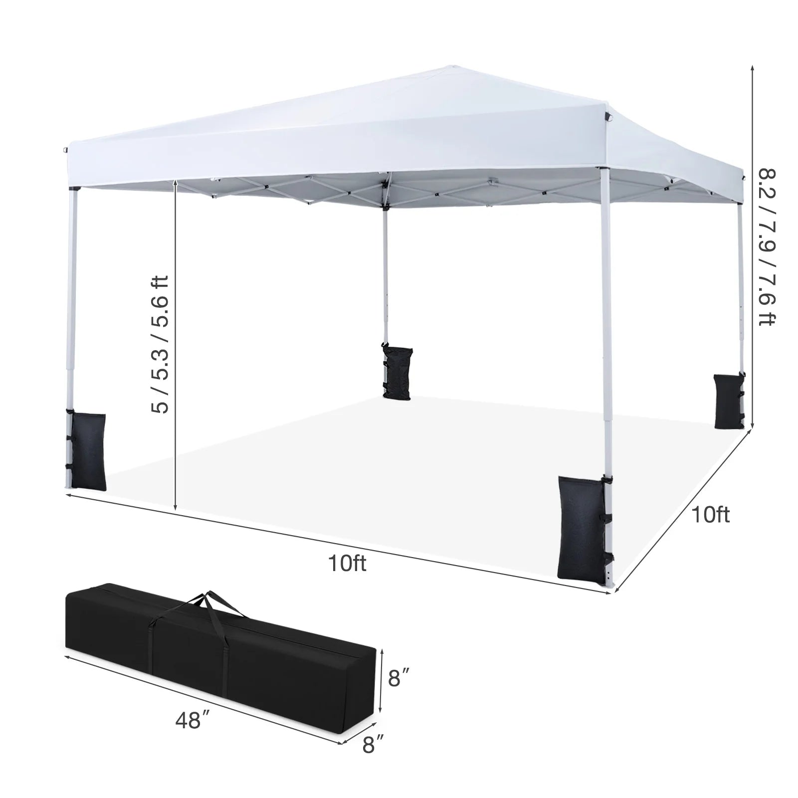 10 X 10 FT Pop up Canopy Tent w/ Carrying Bag, 4 Sandbags, 8 Stakes, 4 Wind Ropes