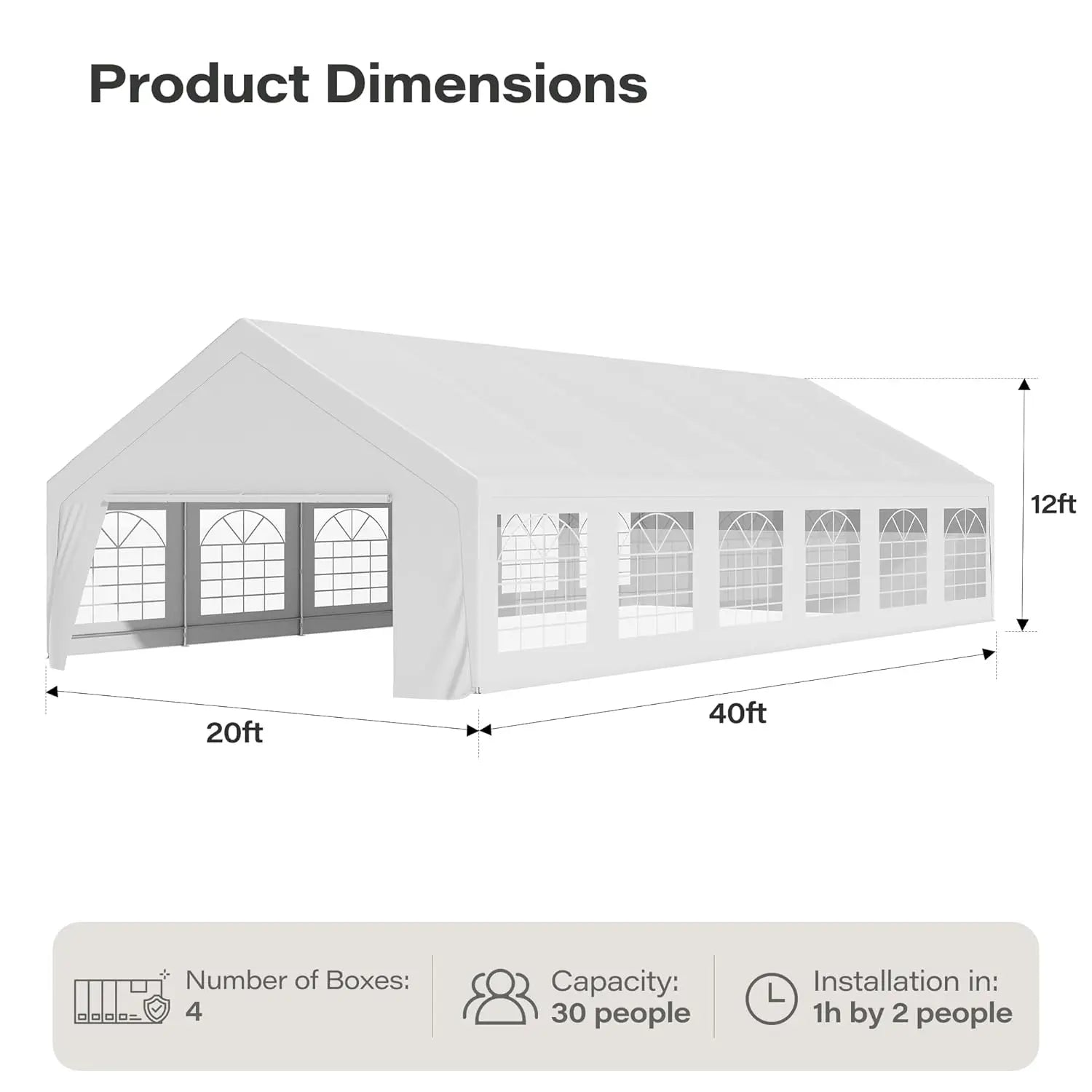 20x40 Party Tent, Heavy Duty White Wedding Canopy with Removable Sidewalls & Steel Frame, Event Shelter Tent for, Customized