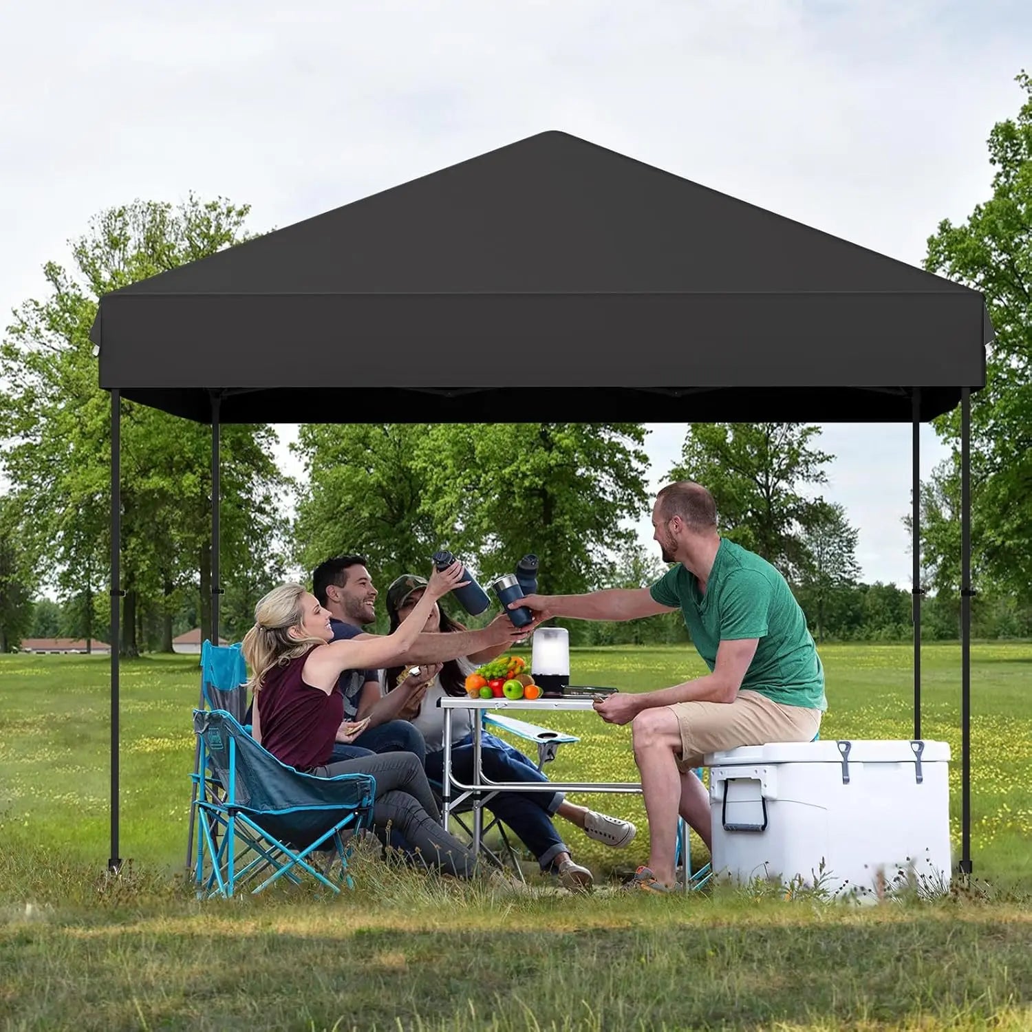10x10 FT Pop Up Canopy Tent, Black Heavy Duty Waterproof Gazebo Shelter with Wheeled Carry Bag Portable Instant Sun Shade for Outdoor Parties, Events & Camping,Patio, Garden, Beach