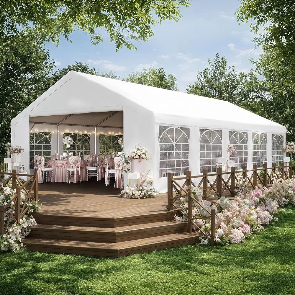 Party Tent 16x32 Heavy Duty, Waterproo Outdoor Event Tent with Removable Sidewalls & Roll-Up Door, Portable Carport or Wedding,