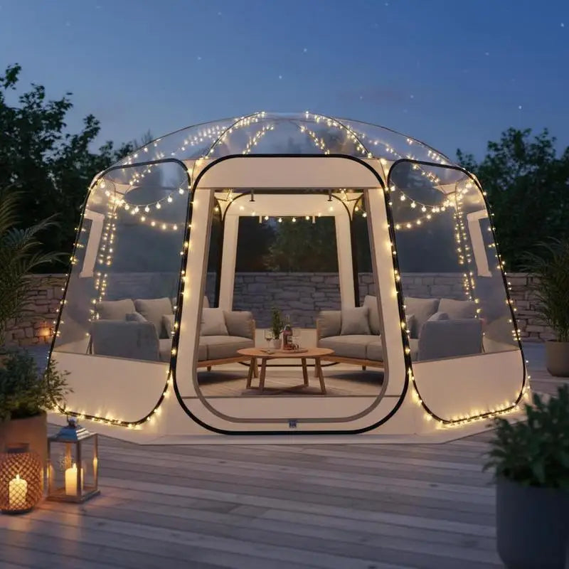 Pop-up bubble tent, 366 x 345 x 220 cm, transparent camping tent, garden dome igloo tent with windows, sports tent, 540° panoramic view, for 10-12 people, terrace, backyard