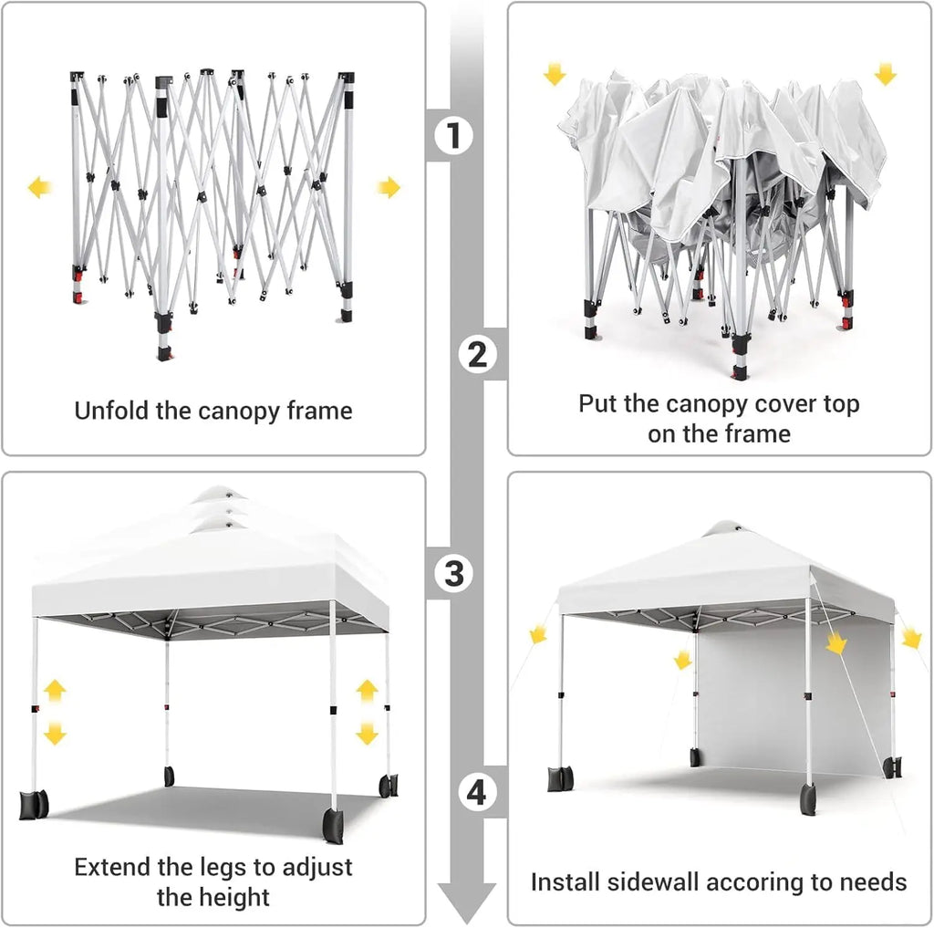 10x10FT Pop Up Gazebos Canopy Tent with Removable Sidewall, One-Push Instant Setup Outdoor Canopy Shelter with Vented Roof, Roller Bag & Sandbags for Beach Camping Market