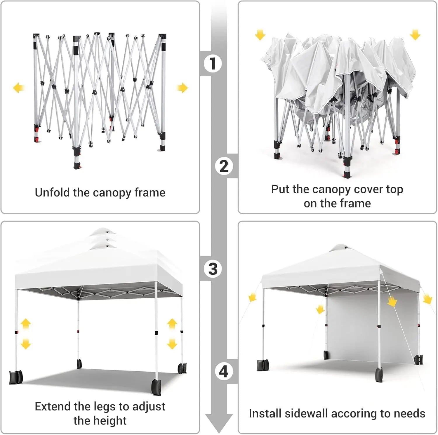 10x10FT Pop Up Gazebos Canopy Tent with Removable Sidewall, One-Push Instant Setup Outdoor Canopy Shelter with Vented Roof, Roller Bag & Sandbags for Beach Camping Market