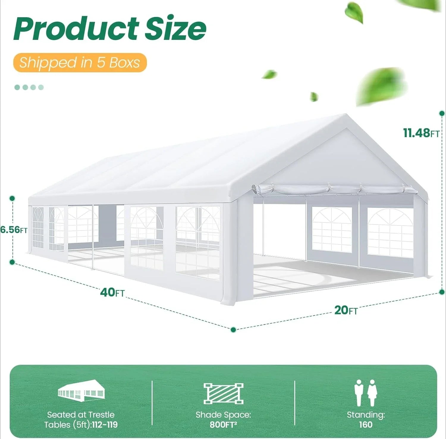 20x40 Party Tent Heavy Duty, Party Tents with 8 Removable Sidewalls & 4 Built-in Sandbags, White