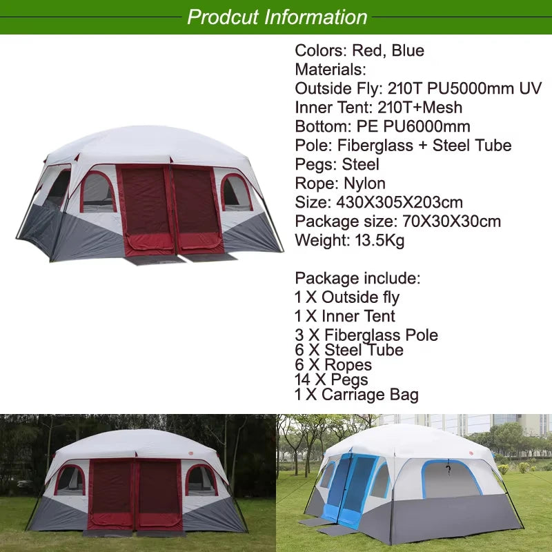 8 10 12 Person Large Family Camping Tent Waterproof Outdoor Cabin Shelter for Spacious Group Camping Events Marquee