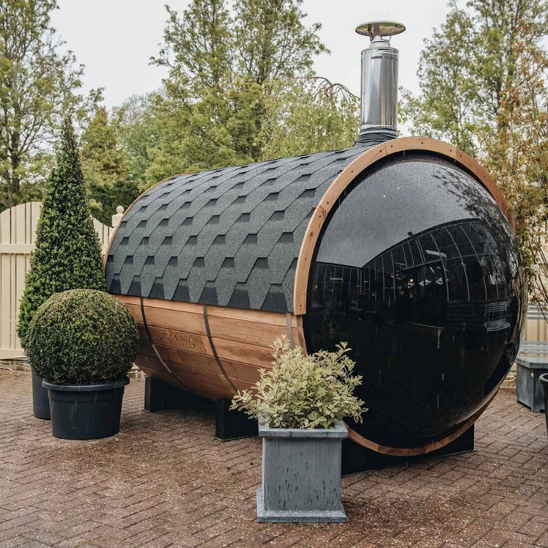 Outdoor barrel traditional steam cedar wood sauna with wood burning stove