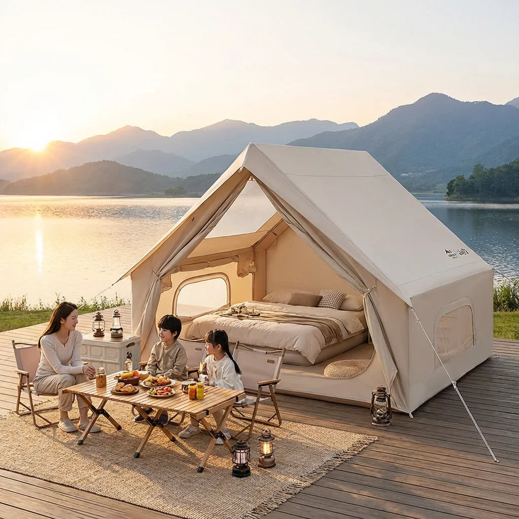 Auto Inflatable Tent with Sunshade, 2025 New 2 in 1 Pop Up Tent for Overnight Camping, Waterproof Lightweight Outdoor Instant Se