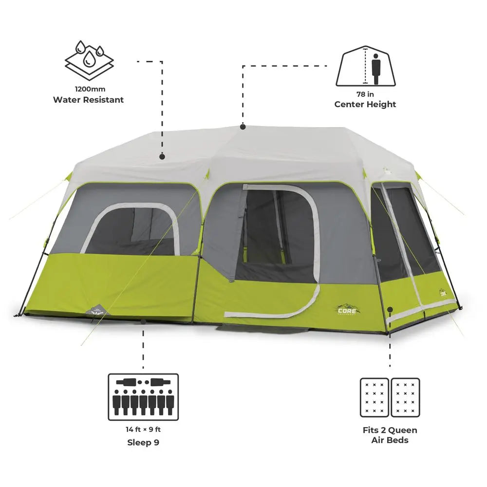 9 Person Instant Cabin Tent 14 x 9, Green 40008