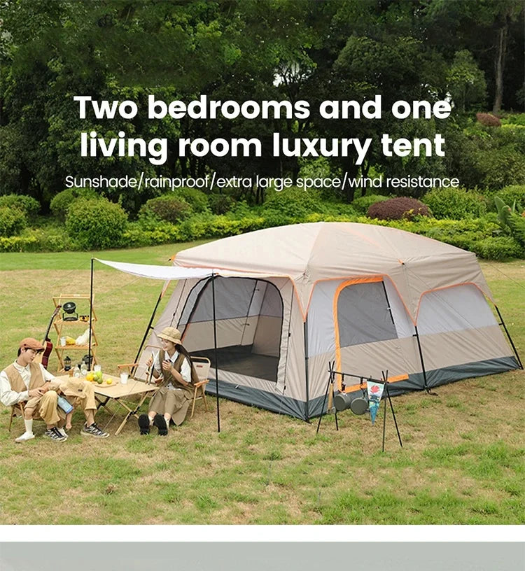 Outdoor Camping Family Tent 3-12 Person Double Layers Oversize 2 Rooms Thickened Rainproof Outdoor Family Camp Tour Equipment