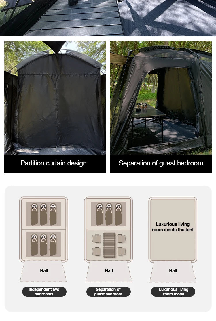 8-12 Family Tent Person Outdoor Camping Double Layers Oversize 2 Rooms Thickened Rainproof Outdoor Family Camp Tour Equipment