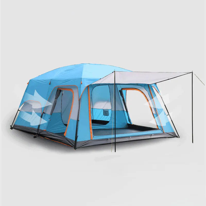 430/380/320cm Camping Tent 5-8-12 Person 3 Sizes Two-bedroom Tent Oversize Leisure Double-plies Rainproof Outdoor Family Tents