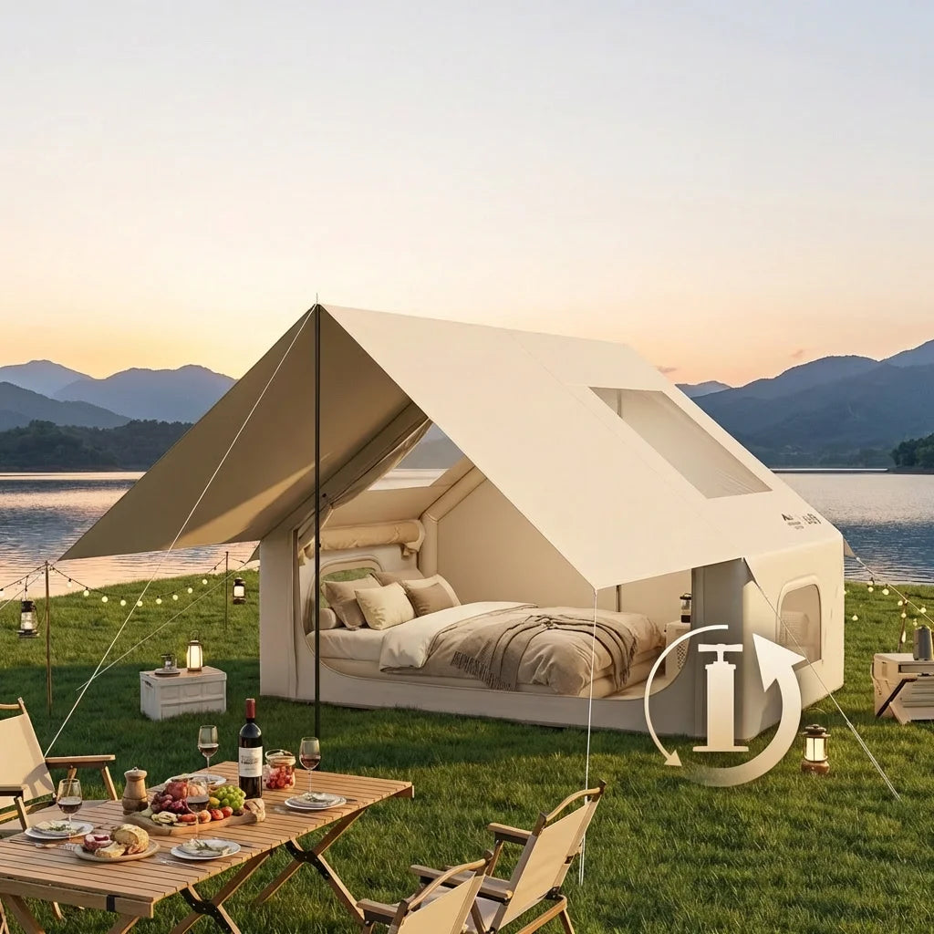 Auto Inflatable Tent with Sunshade, 2025 New 2 in 1 Pop Up Tent for Overnight Camping, Waterproof Lightweight Outdoor Instant Se