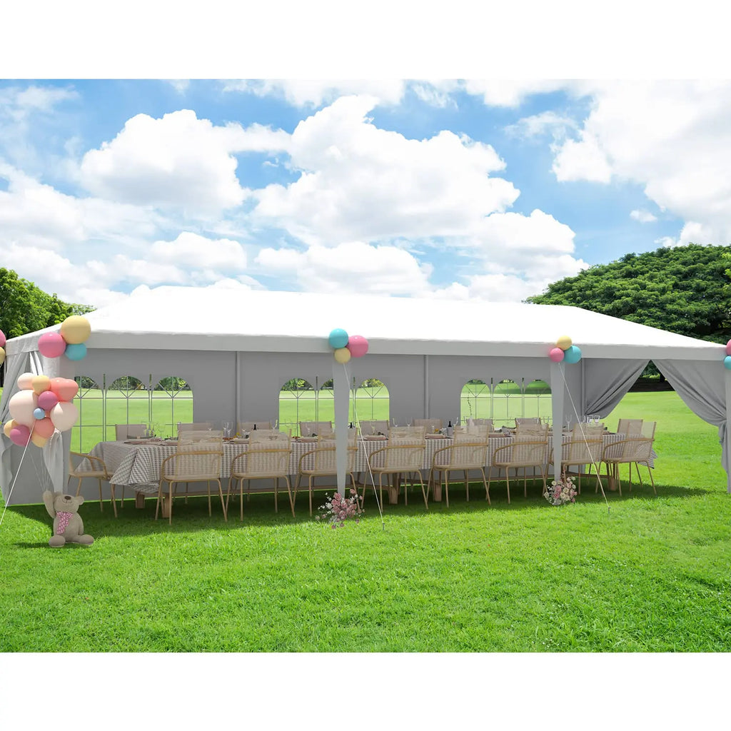 Abri de jardin 10x30 avec 6 parois latérales amovibles, gazebo robuste pour terrasse, camping, fêtes, mariages, événements, personnalisable