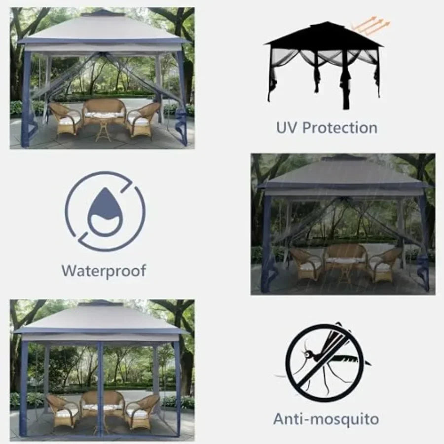 11x11 Pop Up  Tent Outdoor  with Netting Outdoor Gazebo for Backyard Tent with Handbag