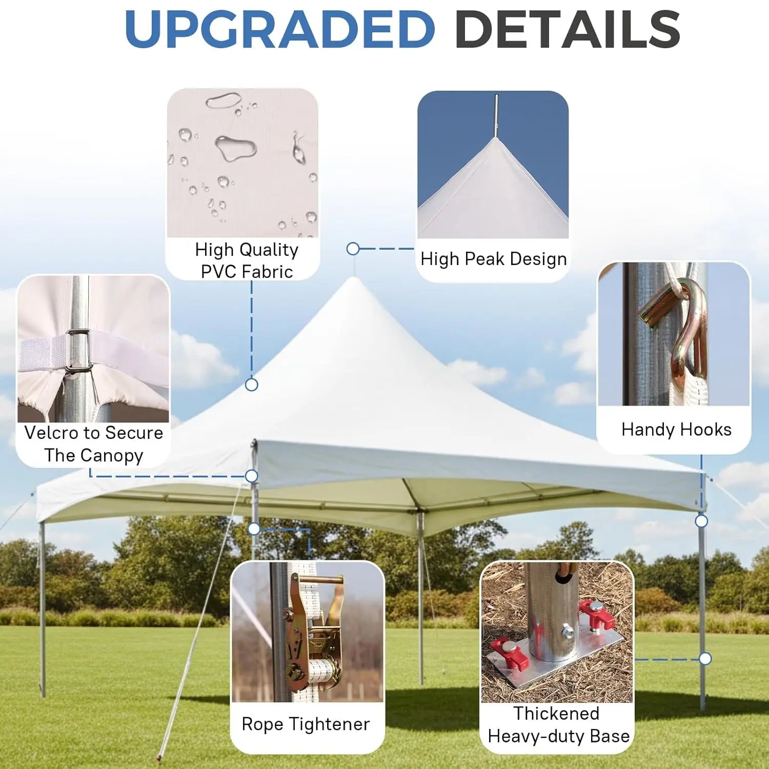 20x20FT Heavy Duty High Peak Party Tent, Outdoor PVC Canopy Shelter for 70 Guests, Ideal for Weddings, Events &, Customized
