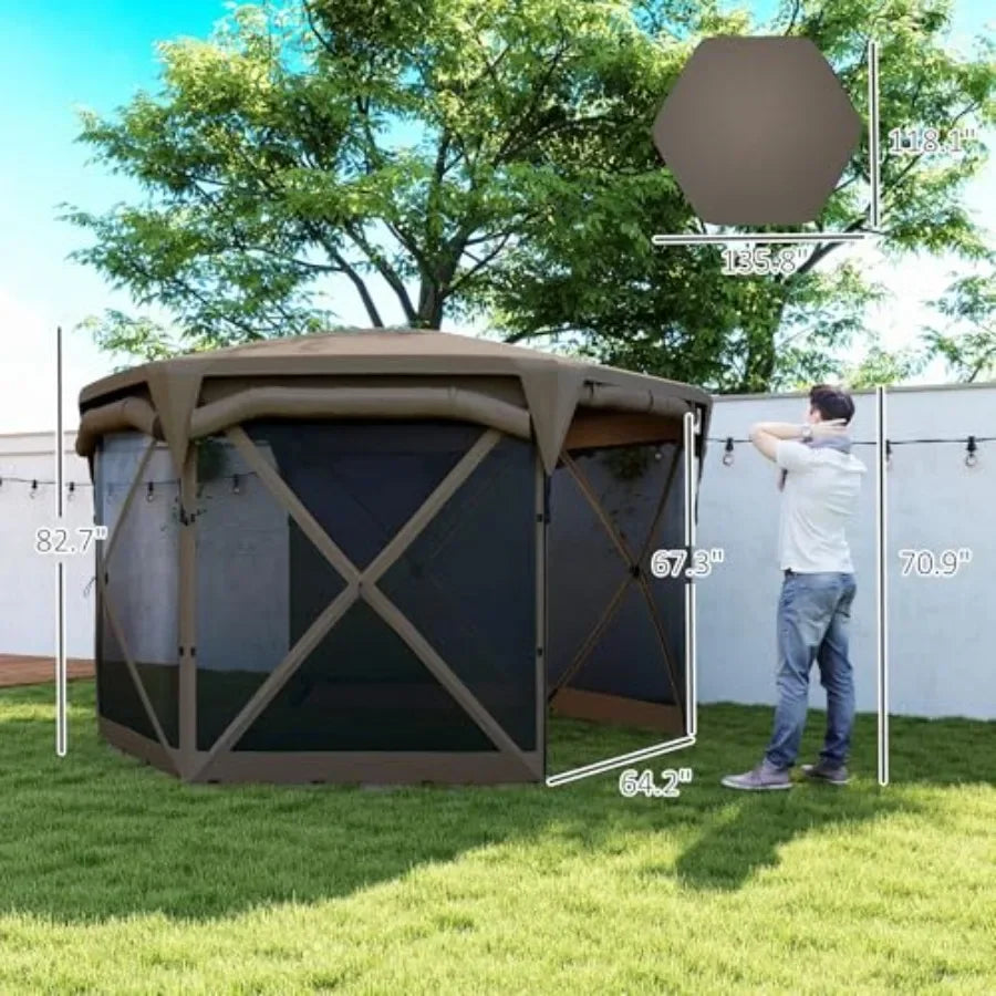 Pop Up Gazebo Sn Tent House 11 x 11ft with UPF30+ Removable Roof Cover 4 Roll-up Wind Panels and Carry Bag for Camping Patio Ba