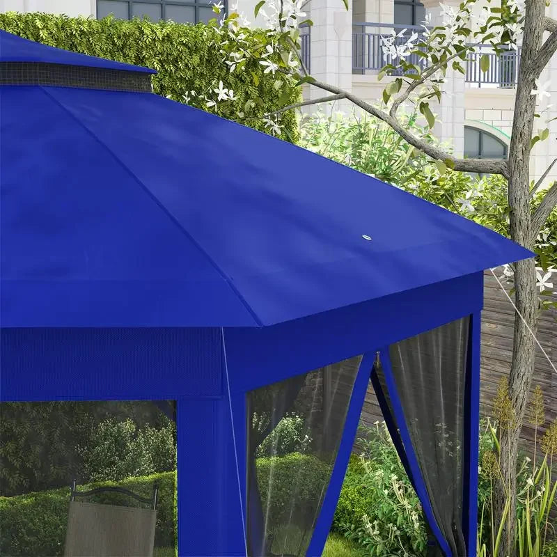 Abri de jardin hexagonal pliable 13' x 13' avec 6 moustiquaires zippées pour patio, jardin, mariage ou fête